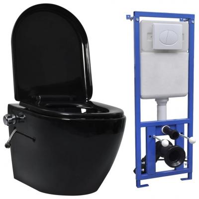 Emaga vidaxl toaleta bezkołnierzowa ze spłuczką podtynkową, ceramika, czarna