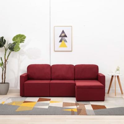 Emaga vidaxl 3-osobowa, rozkładana sofa modułowa, czerwone wino, tkanina
