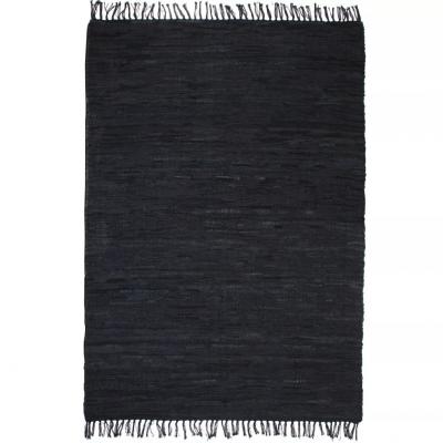 Emaga vidaxl ręcznie tkany dywanik chindi, skóra, 160x230 cm, czarny