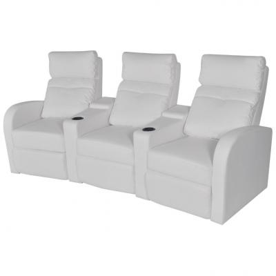 Emaga vidaxl rozkładane fotele kinowe dla 3 osób, eko-skóra, białe