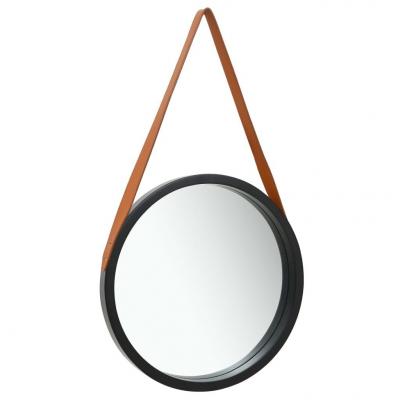 Emaga vidaxl lustro ścienne na pasku, 50 cm, czarne