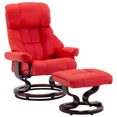 Emaga vidaxl rozkładany fotel z podnóżkiem, czerwony, ekoskóra/ gięte drewno