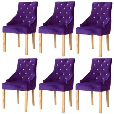 Emaga vidaxl krzesła stołowe 6 szt., fioletowe, lite drewno dębowe i aksamit