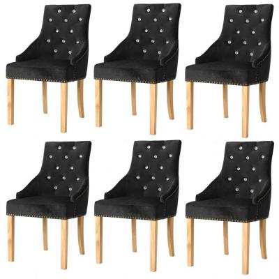 Emaga vidaxl krzesła stołowe, 6 szt, czarne, lite drewno dębowe i aksamit