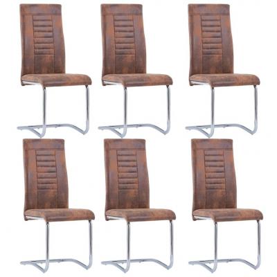 Emaga vidaxl krzesła stołowe, wspornikowe, 6 szt., brązowe, sztuczny zamsz