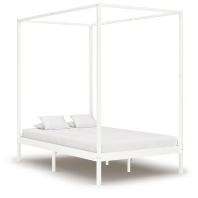 Emaga vidaxl rama łóżka z baldachimem, biel, lite drewno sosnowe, 140x200 cm