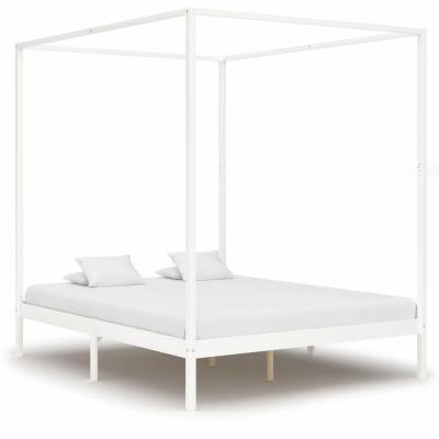 Emaga vidaxl rama łóżka z baldachimem, biel, lite drewno sosnowe, 180x200 cm