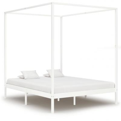 Emaga vidaxl rama łóżka z baldachimem, biel, lite drewno sosnowe, 160x200 cm