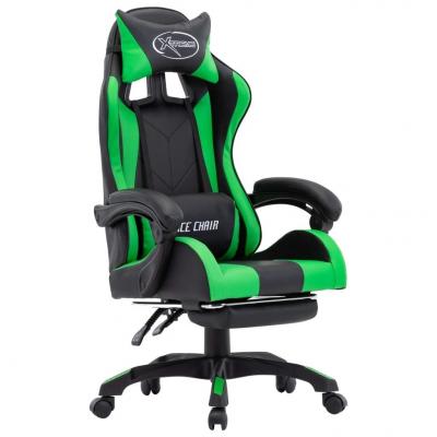 Emaga vidaxl fotel dla gracza, z podnóżkiem, zielono-czarny, sztuczna skóra