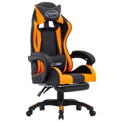 Emaga vidaxl fotel dla gracza, z podnóżkiem, pomarańczowo-czarny, ekoskóra