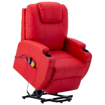 Emaga vidaxl fotel masujący, ułatwiający wstawanie, czerwony, sztuczna skóra