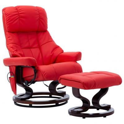 Emaga vidaxl rozkładany fotel masujący, czerwony, ekoskóra i gięte drewno