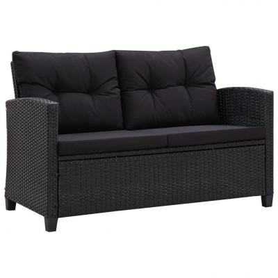 Emaga vidaxl 2-osobowa sofa ogrodowa z poduszkami, czarna, 124 cm, rattan pe