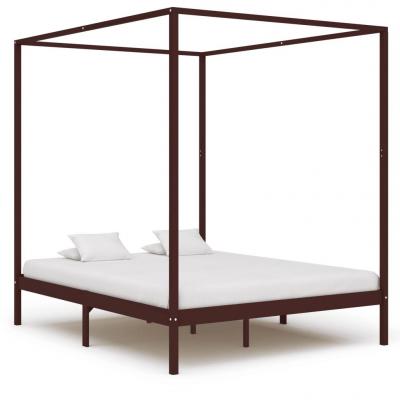 Emaga vidaxl rama łóżka z baldachimem, ciemnobrązowa, lita sosna, 160x200 cm
