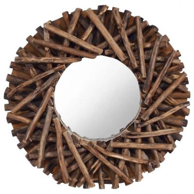 Emaga vidaxl lustro ścienne, 40 cm, drewno tekowe, okrągłe