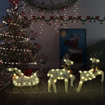 Emaga vidaxl świąteczna dekoracja, renifery z saniami, 60 diod led, złota