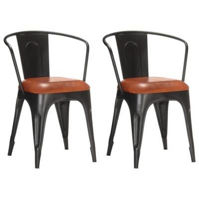 Emaga vidaxl krzesła stołowe, 2 szt., brązowe, naturalna skóra