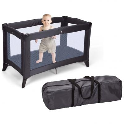 Emaga home&styling składane łóżeczko dziecięce z materacem, ciemnoszare