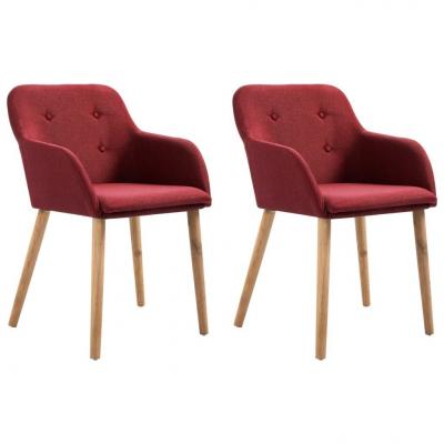 Emaga vidaxl krzesła stołowe, 2 szt., winna czerwień, tkanina i lity dąb