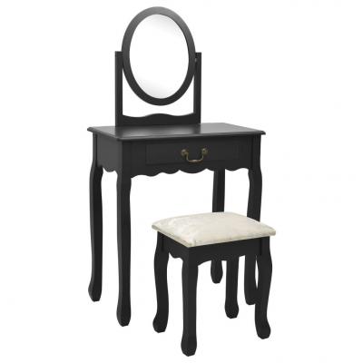 Emaga vidaxl toaletka ze stołkiem, czarna, 65x36x128 cm, drewno paulowni mdf
