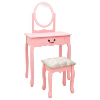 Emaga vidaxl toaletka ze stołkiem, różowa, 65x36x128 cm, drewno paulowni mdf