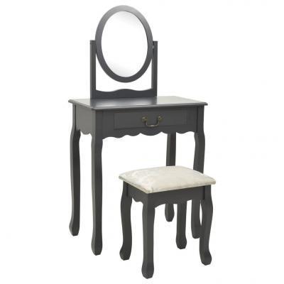 Emaga vidaxl toaletka ze stołkiem, szara, 65x36x128 cm, drewno paulowni, mdf