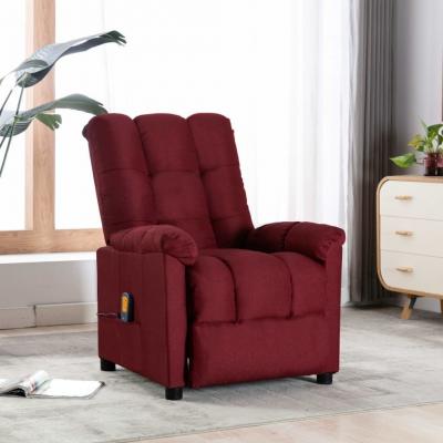 Emaga vidaxl rozkładany fotel masujący, czerwień winna, tapicerowany tkaniną