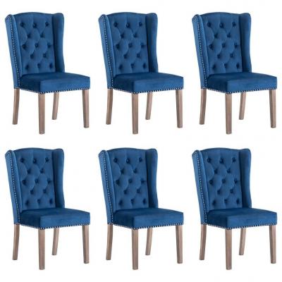 Emaga vidaxl krzesła stołowe, 6 szt., niebieskie, aksamitne
