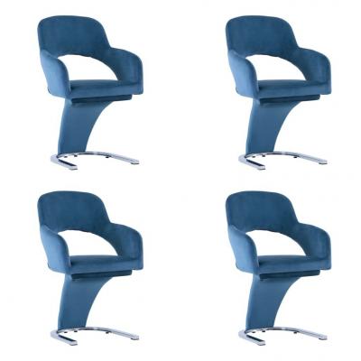 Emaga vidaxl krzesła stołowe, 4 szt., niebieskie, aksamitne