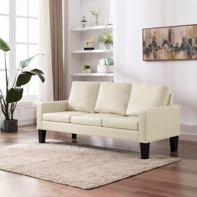 Emaga vidaxl 3-osobowa sofa, kremowa, sztuczna skóra