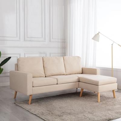 Emaga vidaxl 3-osobowa sofa z podnóżkiem, kremowa, tapicerowana tkaniną