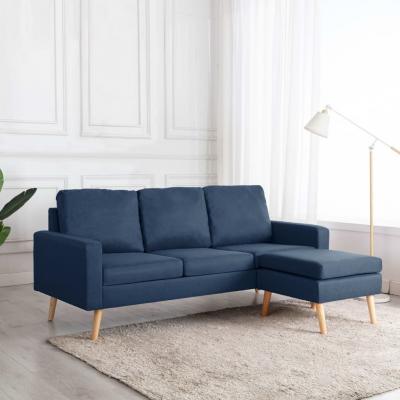 Emaga vidaxl 3-osobowa sofa z podnóżkiem, niebieska, tapicerowana tkaniną