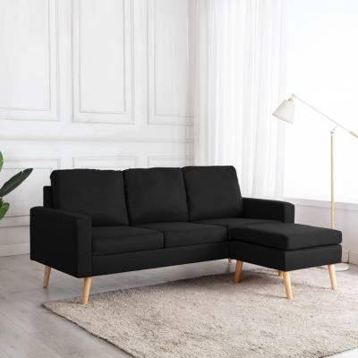 Emaga vidaxl 3-osobowa sofa z podnóżkiem, czarna, tapicerowana tkaniną