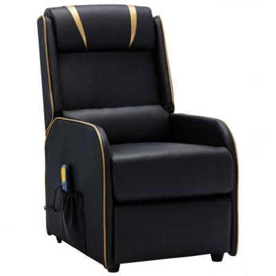 Emaga vidaxl rozkładany fotel masujący, czarno-złoty, sztuczna skóra