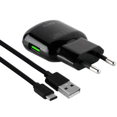 Ładowarka sieciowa PURO Travel Fast Charger Czarny + kabel USB-C Czarny