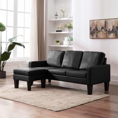 Emaga vidaxl 3-osobowa sofa z podnóżkiem, czarna, sztuczna skóra