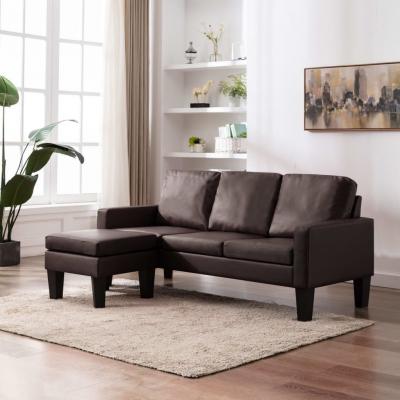 Emaga vidaxl 3-osobowa sofa z podnóżkiem, brązowa, sztuczna skóra