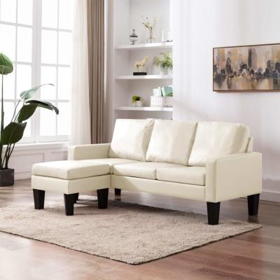 Emaga vidaxl 3-osobowa sofa z podnóżkiem, kremowa, sztuczna skóra