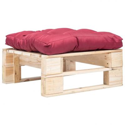 Emaga vidaxl ogrodowy puf z palet, czerwona poduszka, naturalne drewno