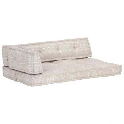 Emaga vidaxl sofa z poduszek na paletę, tkanina, jasnobrązowy patchwork