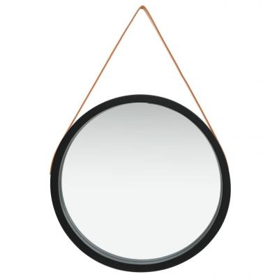Emaga vidaxl lustro ścienne na pasku, 60 cm, czarne