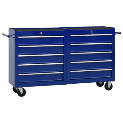 Emaga vidaxl wózek narzędziowy z 10 szufladami, stalowy, niebieski