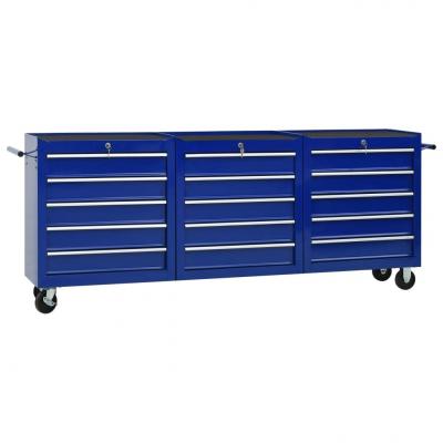 Emaga vidaxl wózek narzędziowy z 15 szufladami, stalowy, niebieski