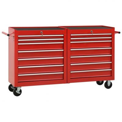 Emaga vidaxl wózek narzędziowy z 14 szufladami, stalowy, czerwony