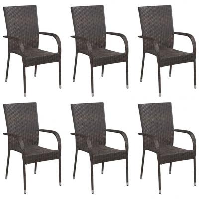 Emaga vidaxl sztaplowane krzesła ogrodowe, 6 szt., polirattan, brązowe