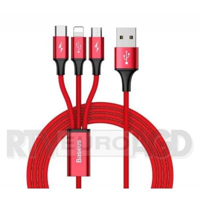 Baseus Kabel USB Rapid 3w1 Typ C / Lightning / Micro 3A 1,2M - czerwony