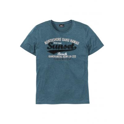 T-shirt z nadrukiem i aplikacją bonprix niebieskozielony morski melanż