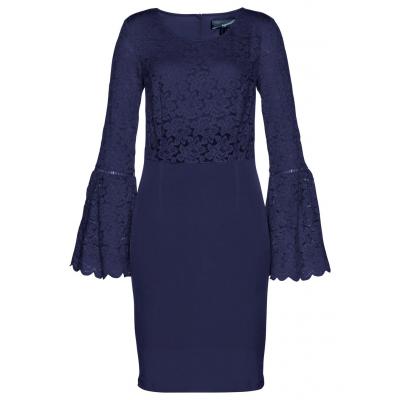 Sukienka koronkowa z efektem shape bonprix ciemnoniebieski
