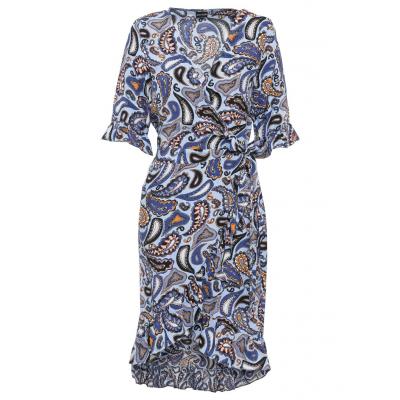 Sukienka kopertowa z falbanami bonprix niebieski wzorzysty