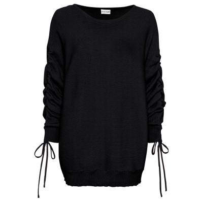 Sweter z marszczonymi rękawami bonprix czarny